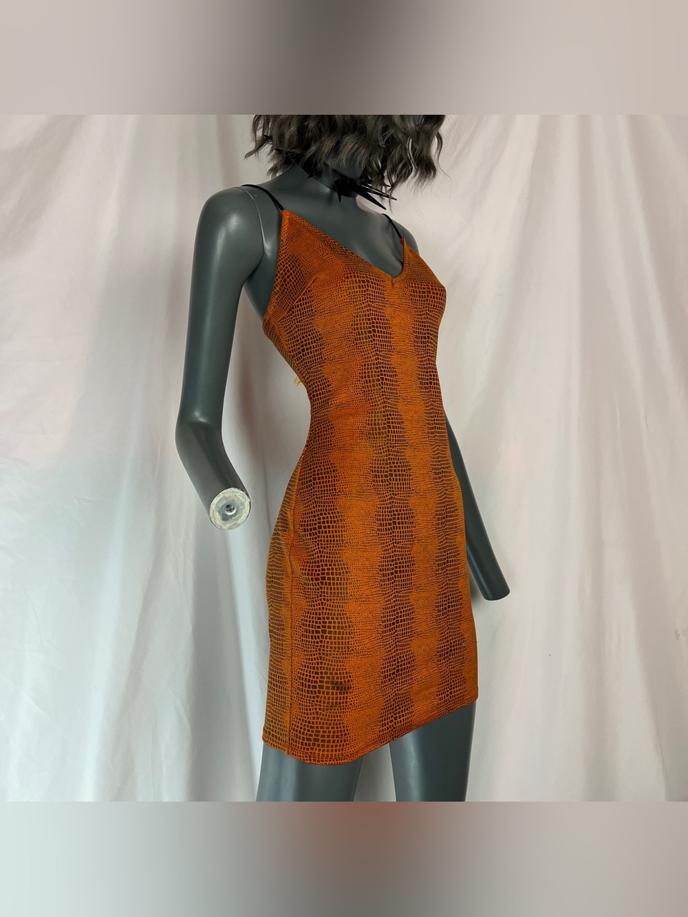 Orange & Dark Brown Reptile Print Spaghetti Strap Bodycon Party